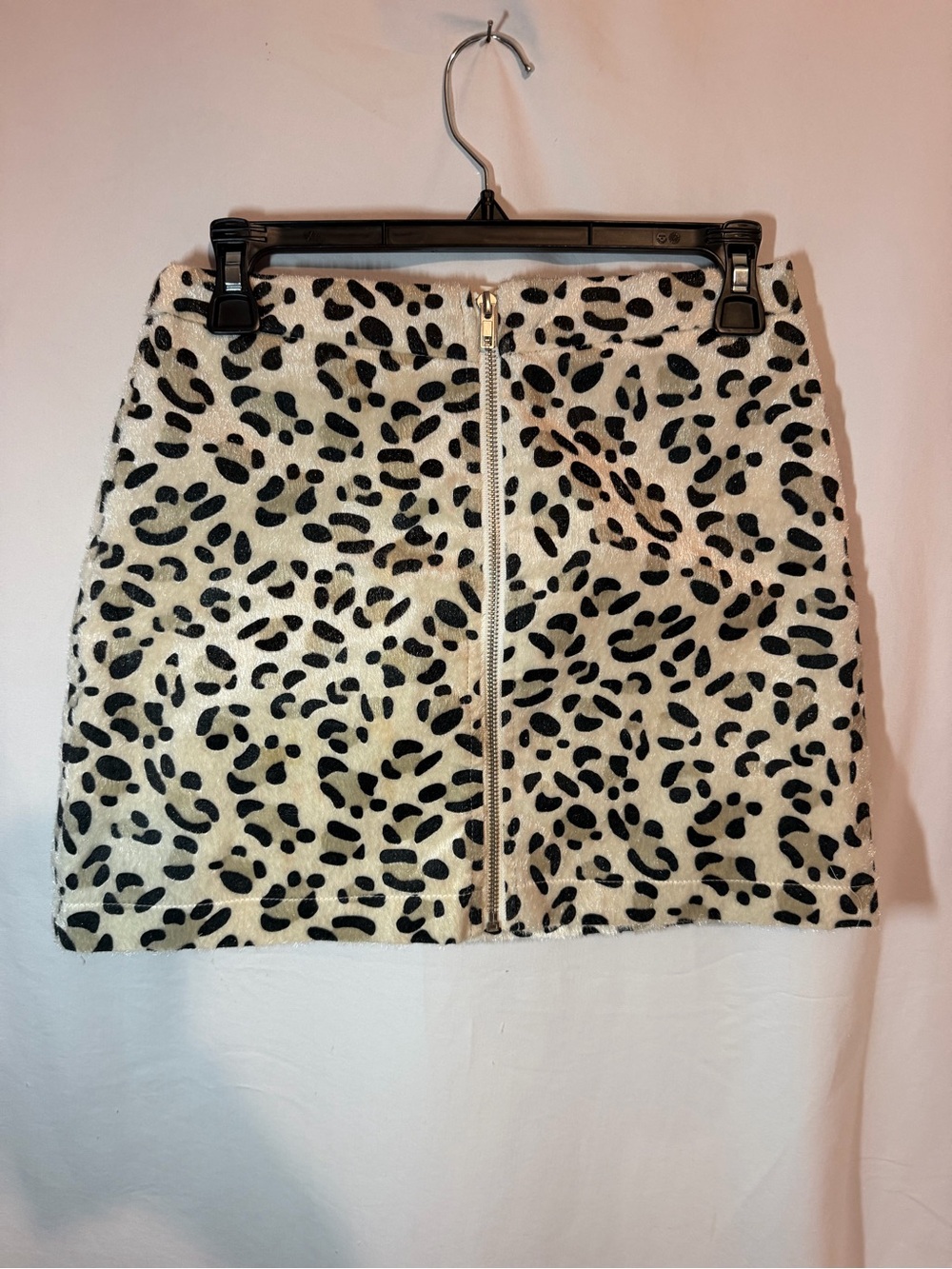 The Impeccable Pig Leopard Faux Fur Mini Skirt Size Small Animal Print Zip Front